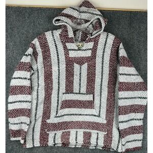 Y2k Hippie Baja Joe Hoodie Red Black Gray White Drug Rug Hooded Sweater Small